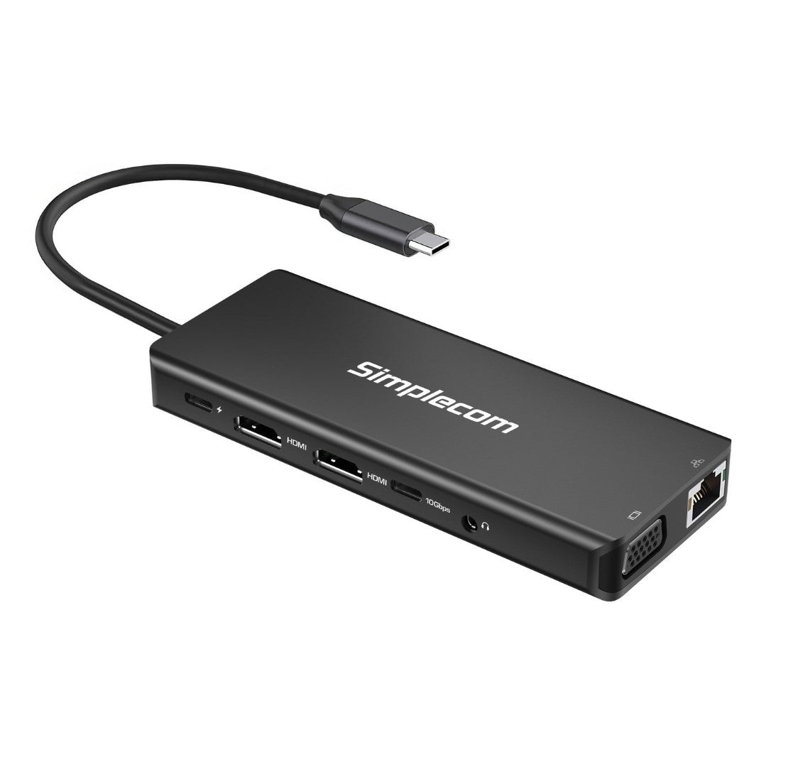 Simplecom CHN613 USB-C 13-in-1 Multiport Docking Station Dual HDMI + VGA Triple Display USB 3.2 Gen 2 10Gbps Simplecom CHN613 USB-C 13-in-1 Multiport Docking Station Dual HDMI + VGA Triple Display USB 3.2 Gen 2 10Gbps
